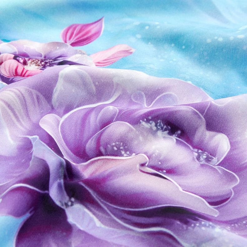 Cotton Jersey Summertime Blossoms | Glitzerpüppi  – sky blue/lavender,  image number 6