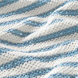 Knit fabric glitter stripes with sequins – offwhite/blue, 