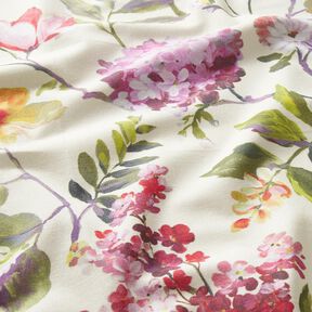 Decor Fabric Canvas Hydrangeas – cream/pale berry, 