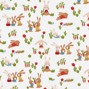 Cotton Poplin Bunnies in the garden – white, 