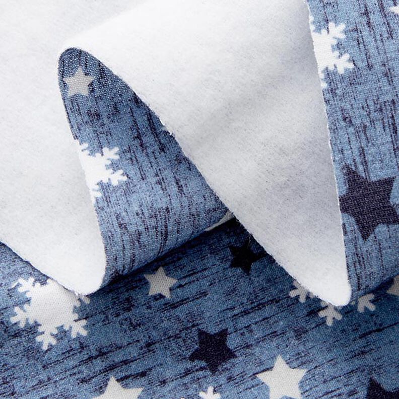 Brushed Sweatshirt Fabric Snowflakes and Stars Digital Print – blue grey,  image number 3