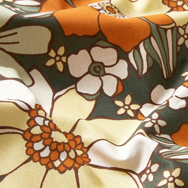 Cotton Cretonne Retro Flowers – light orange/light yellow,  image number 2