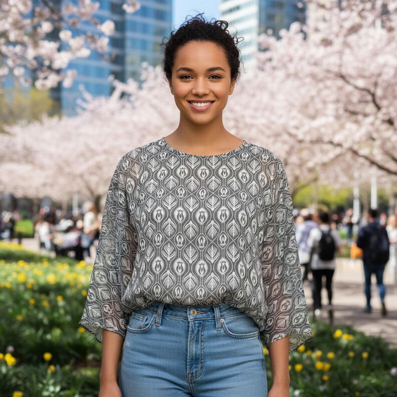 Chiffon ornamental print &ndash; white/black,  image number 6