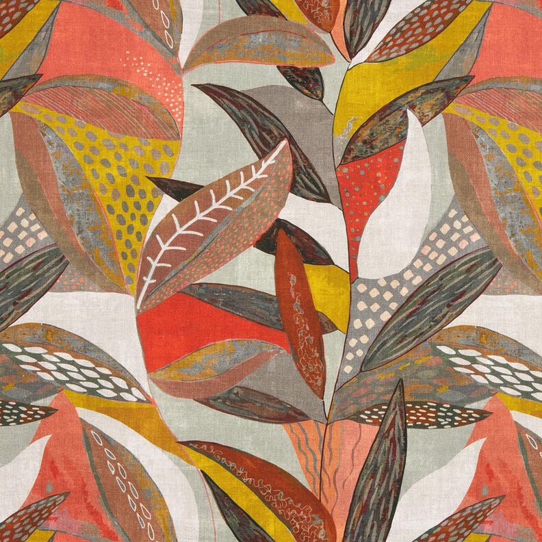 Decor Fabric Half Panama tropical leaves – mustard/terracotta, image number 1