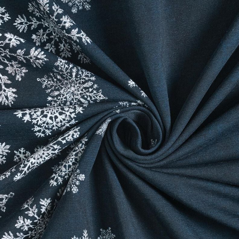 French Terry Ice Flowers Border Fabric | Glitzerpüppi – midnight blue/white, image number 3