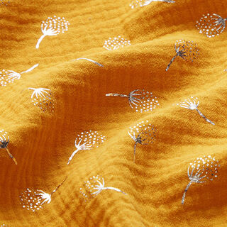 Double Gauze/Muslin glittery dandelions – mustard/silver, 