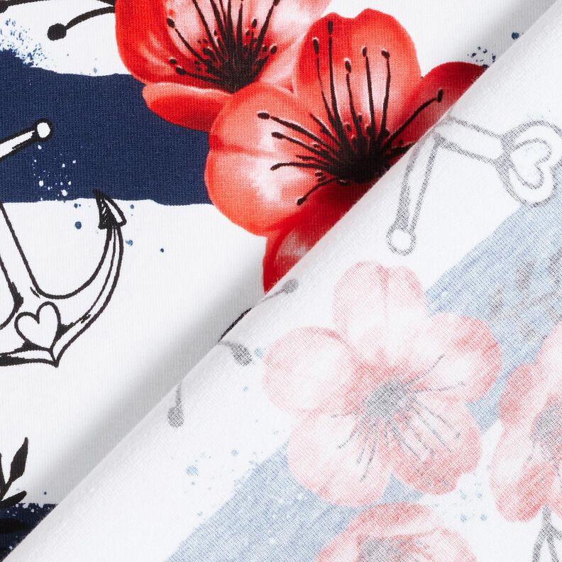 Cotton Jersey flowers & anchor stripes | Glitzerpüppi – white/chili,  image number 4