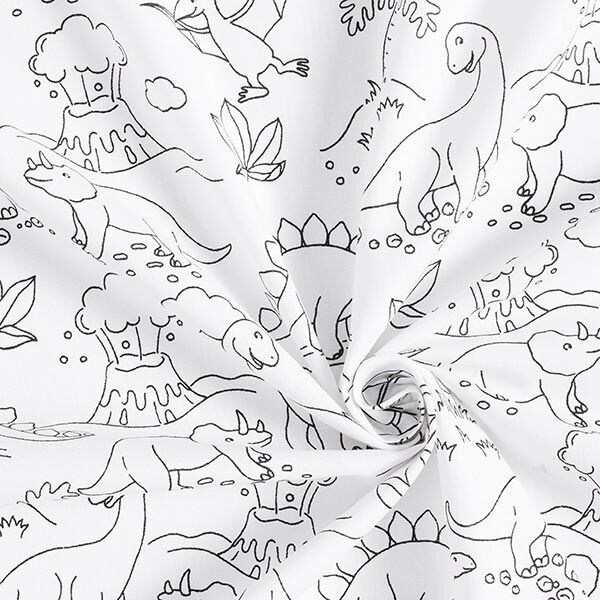 Cotton Poplin Colouring Fabric dinosaurs – white/black,  image number 3