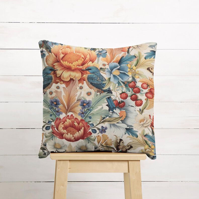 Decor Fabric Half Panama flowers and berries – natural/caramel,  image number 8