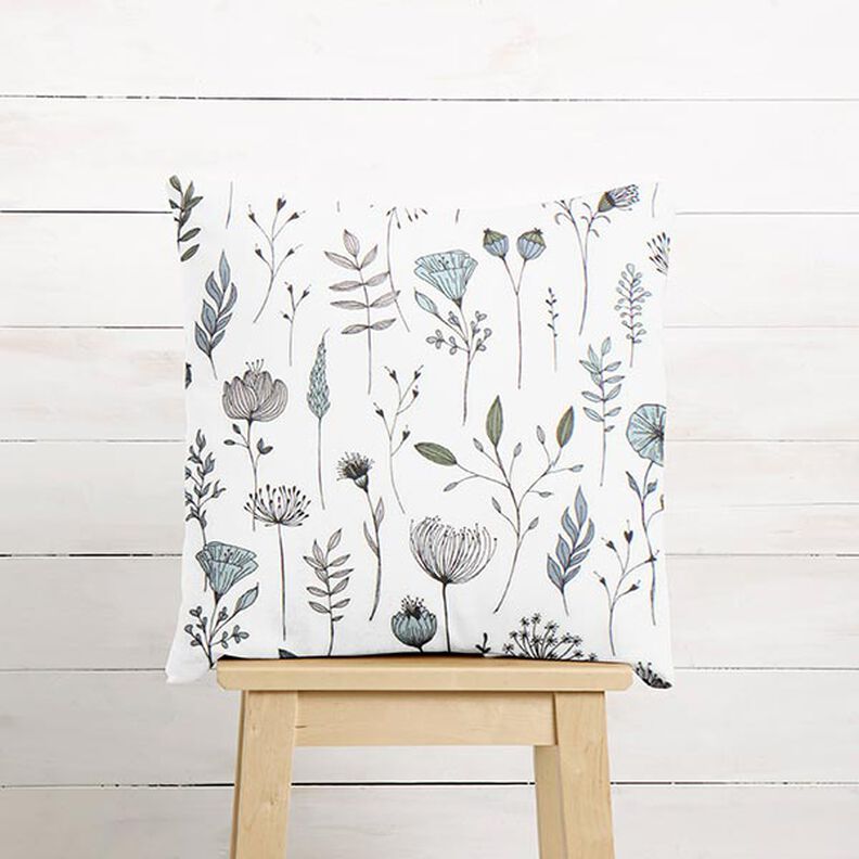 Decor Fabric Half Panama flower drawing – offwhite/black,  image number 8