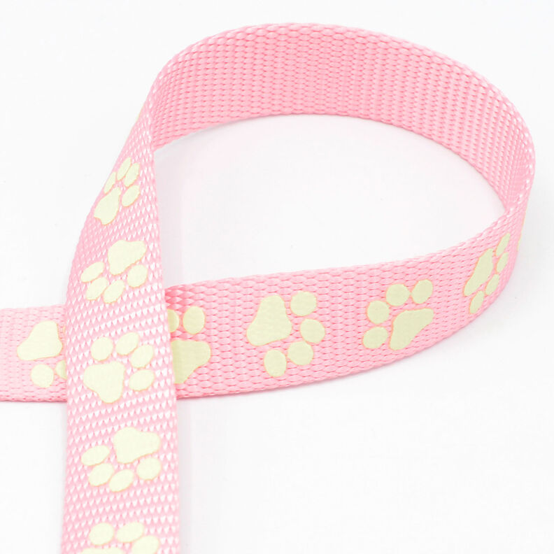 Reflective woven tape Dog leash Paws [20 mm] – pink,  image number 1