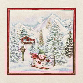 Decorative Panel Tapestry Fabric Snowman – carmine/light beige, 