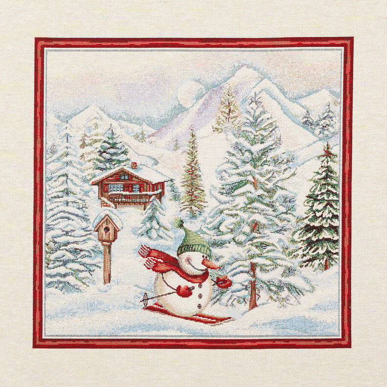 Decorative Panel Tapestry Fabric Snowman – carmine/light beige, image number 1