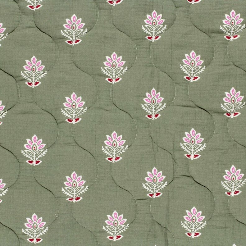 Quilted Fabric Muslin Floral Twigs – white/reed,  image number 4