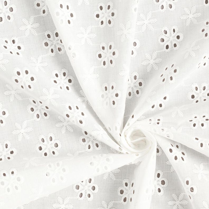 Flowers broderie anglaise cotton fabric – white,  image number 3
