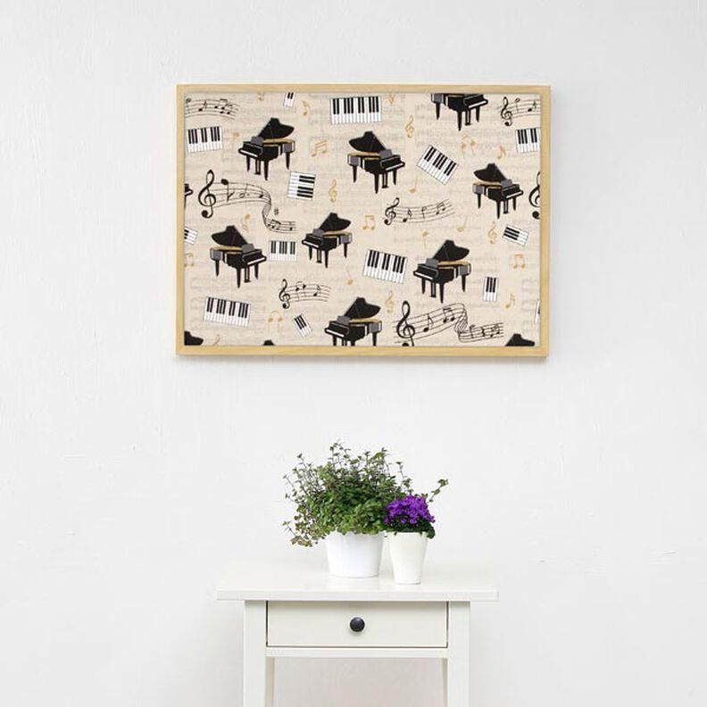 Decor Fabric Half Panama grand piano and sheet music – natural/black,  image number 6