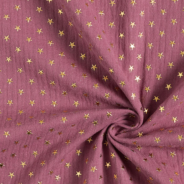 Gold Stars Cotton Muslin – burgundy,  image number 3