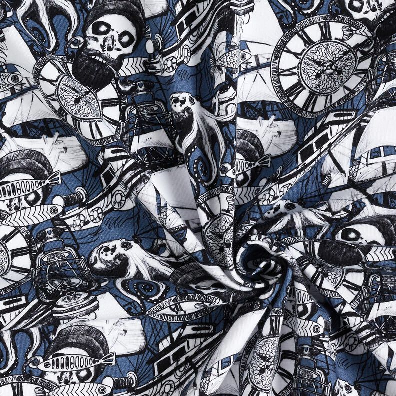 Cotton Jersey nautical tattoo motifs Digital Print – denim blue,  image number 3