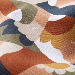 Decor Fabric Half Panama abstract retro flowers – white/copper, 