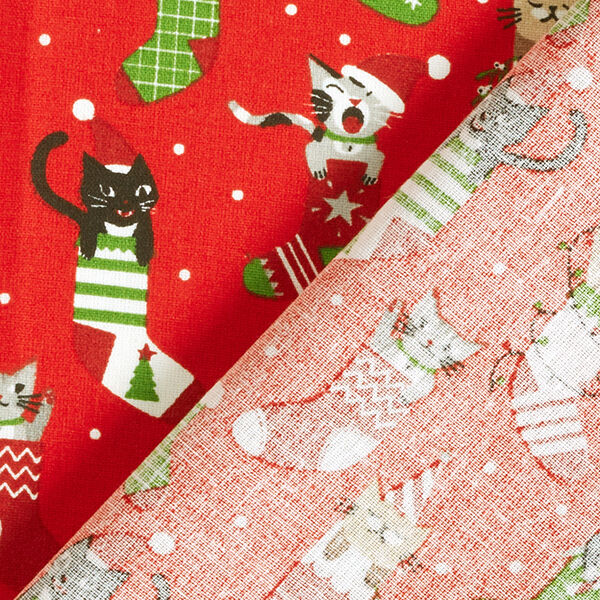 Cotton Cretonne Christmas Cats – red, image number 4