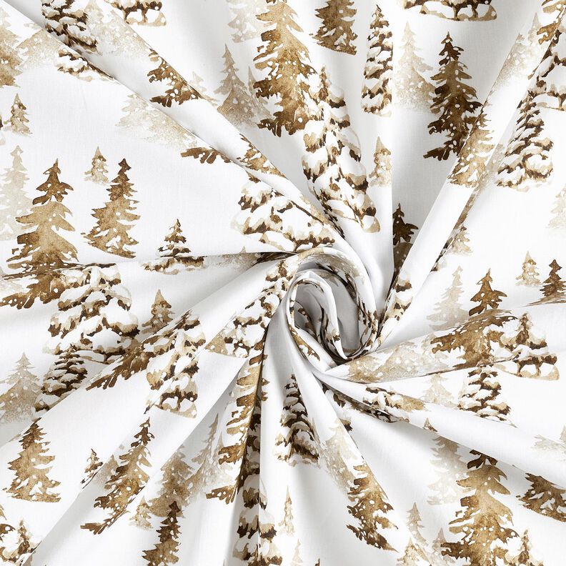 Cotton Poplin snow-covered fir trees – white/fawn,  image number 3