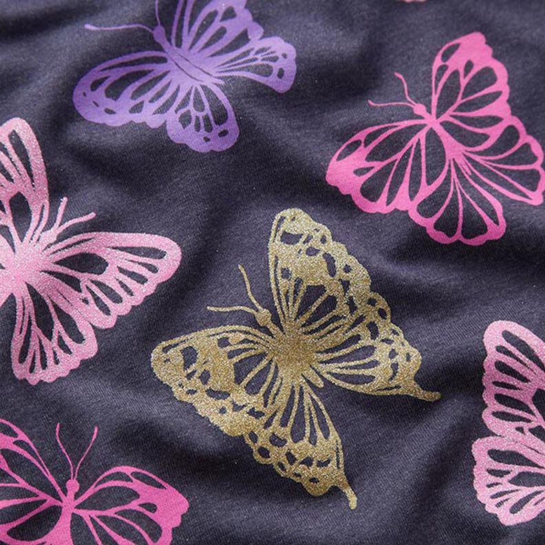 Cotton Jersey Glitter Butterflies – blue-black,  image number 3