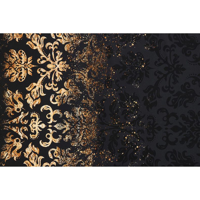 French Terry Border fabric golden ornaments | Glitzerpüppi – black/antique gold,  image number 8