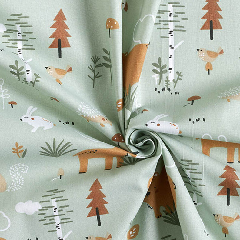 Cotton Poplin animals in the wood – pastel green,  image number 3
