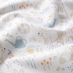 Cotton Poplin bunnies in the meadow – white/almond, 