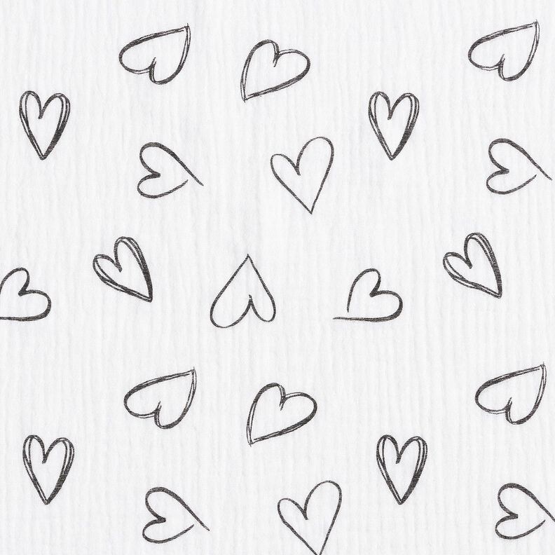 Double Gauze/Muslin Scribble Hearts – ivory,  image number 1