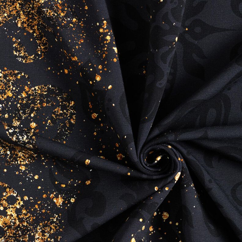 French Terry Border fabric golden ornaments | Glitzerpüppi – black/antique gold,  image number 3