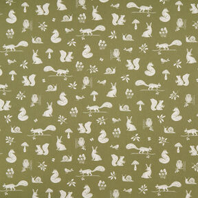 Decor Fabric Half Panama Forest animal scene – olive/natural, 
