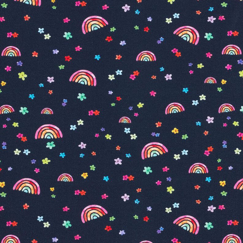 Cotton Jersey colourful flowers and rainbows Digital Print – midnight blue/colour mix,  image number 1