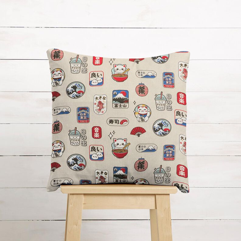 Decor Fabric Half Panama Asian snacks – natural/blue,  image number 7