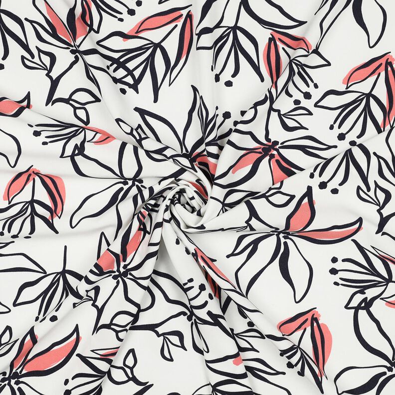 Lightweight stretch fabric abstract lilies – white/lobster,  image number 3