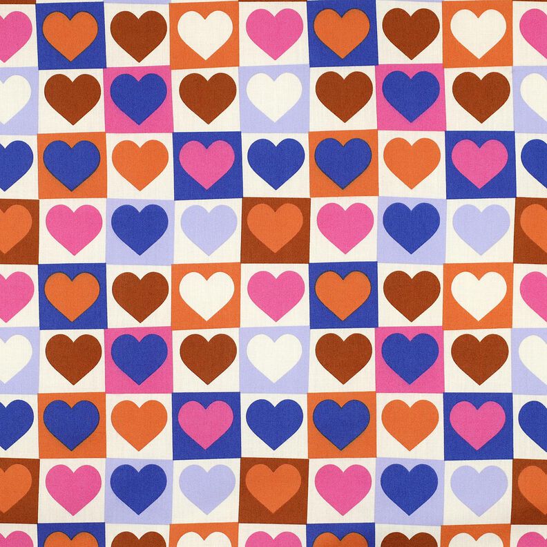 Cotton Poplin Diamond hearts | Poppy Fabrics – ivory/royal blue,  image number 1