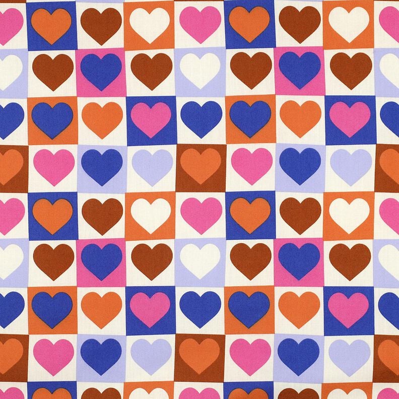 Cotton Poplin Diamond hearts | Poppy Fabrics – ivory/royal blue, image number 1