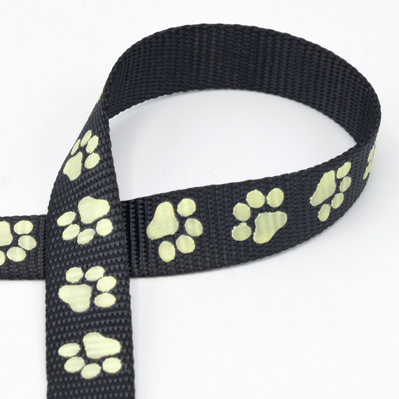 Reflective woven tape Dog leash Paws [20 mm] – black,  image number 1