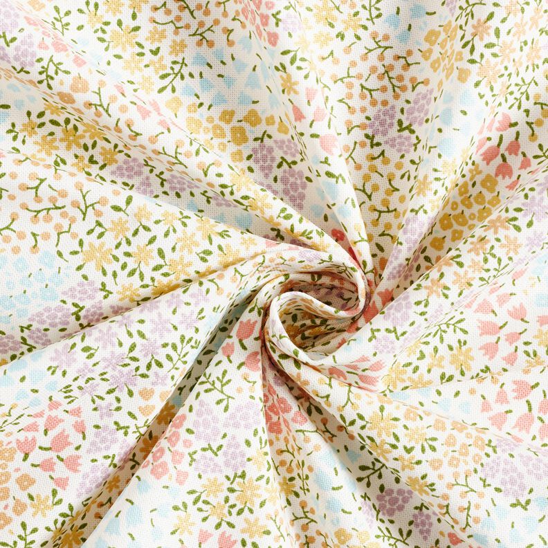 Decor Fabric Half Panama colourful mini flowers – ivory/pink,  image number 3