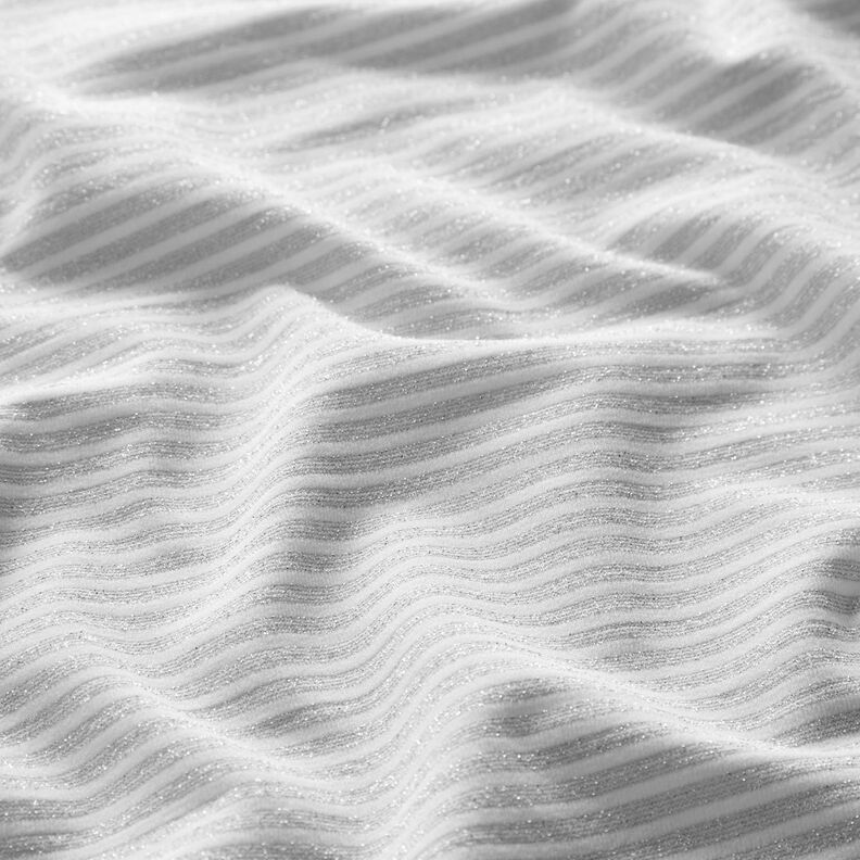 Jersey narrow glitter stripes – white/metallic silver, image number 2