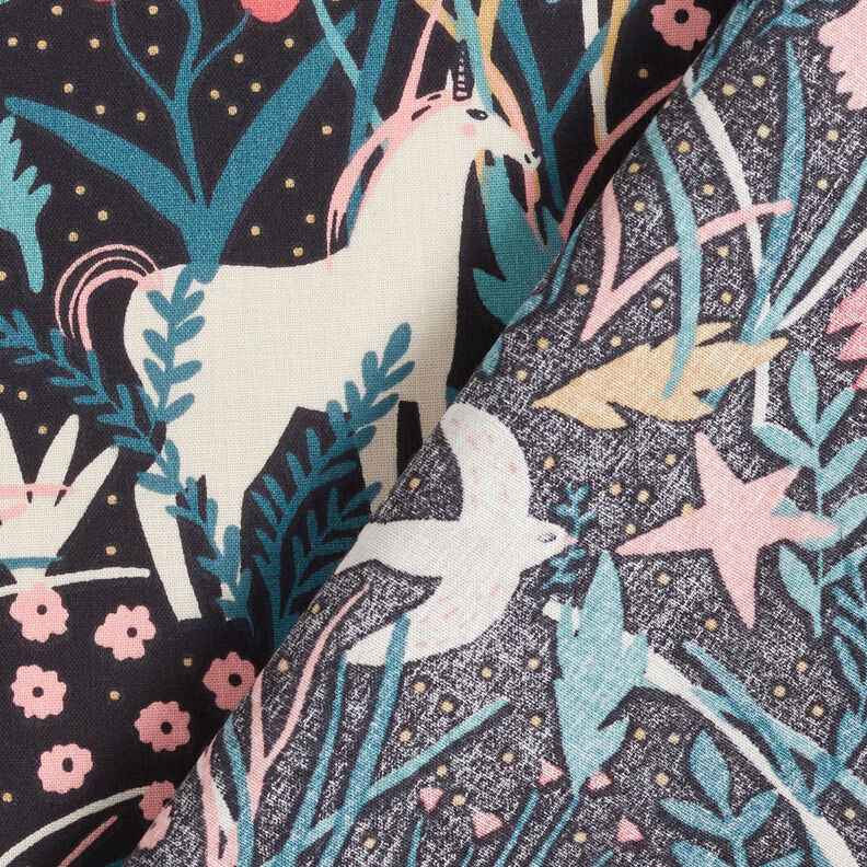 Cotton Poplin Unicorn in the Fairytale Forest – black,  image number 5