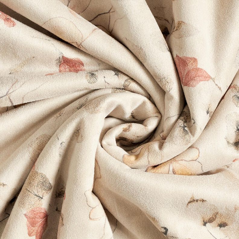 Stretch velour with Sherpa backing delicate flowers | Katia Fabrics – natural,  image number 4