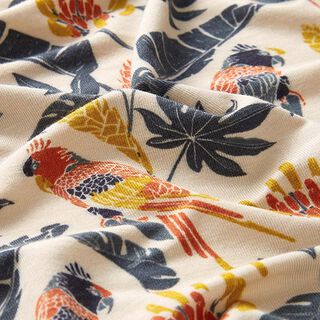 Bamboo jersey, birds & leaves – light beige, 