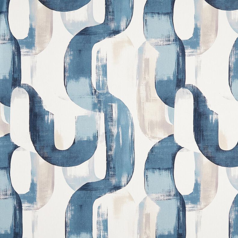 Decor Fabric Half Panama abstract chain – ivory/blue, image number 1