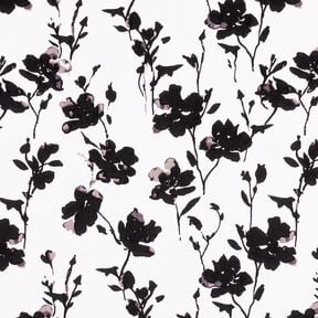 viscose fabric abstract floral print – white/black, 