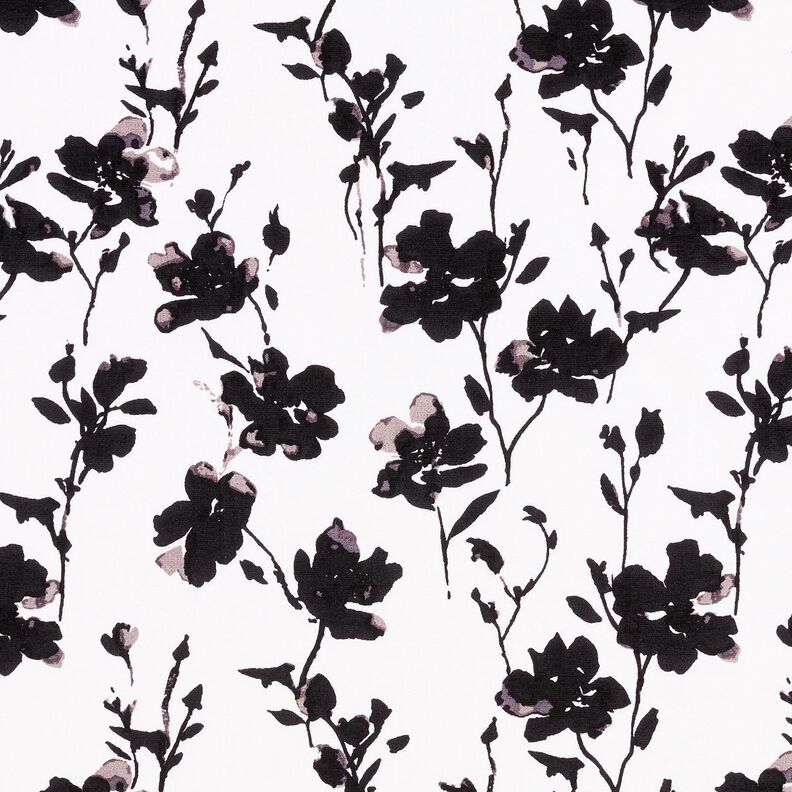 viscose fabric abstract floral print – white/black,  image number 1