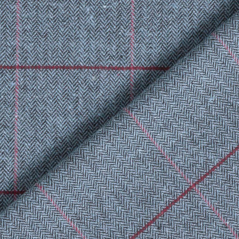 Coat fabric cotton mix herringbone and check – light blue/burgundy,  image number 5