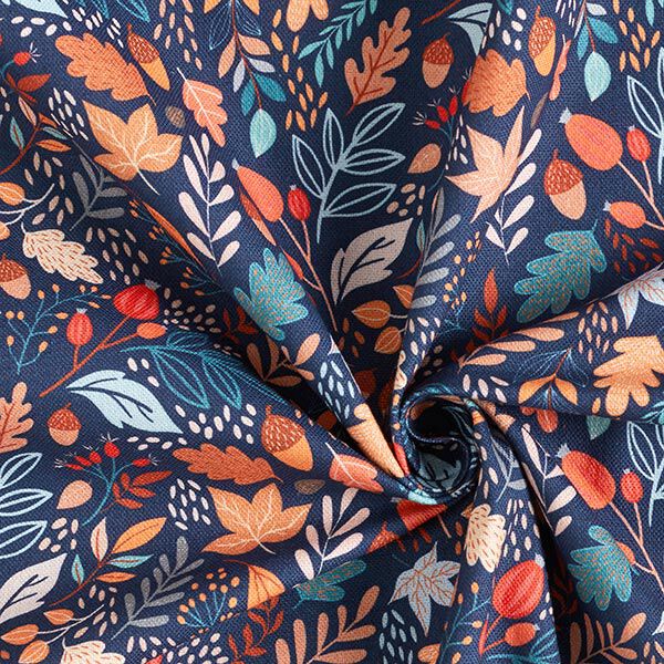 Decor Fabric Half Panama Autumn leaves – navy blue,  image number 3