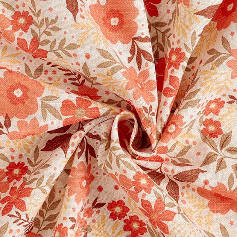 Decorative fabric, half Panama, Flower Meadow – coral/natural, image number 3