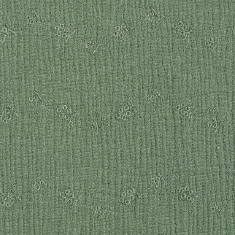 Double Gauze/Muslin Broderie Anglaise flower tendrils – dark green,  image number 1